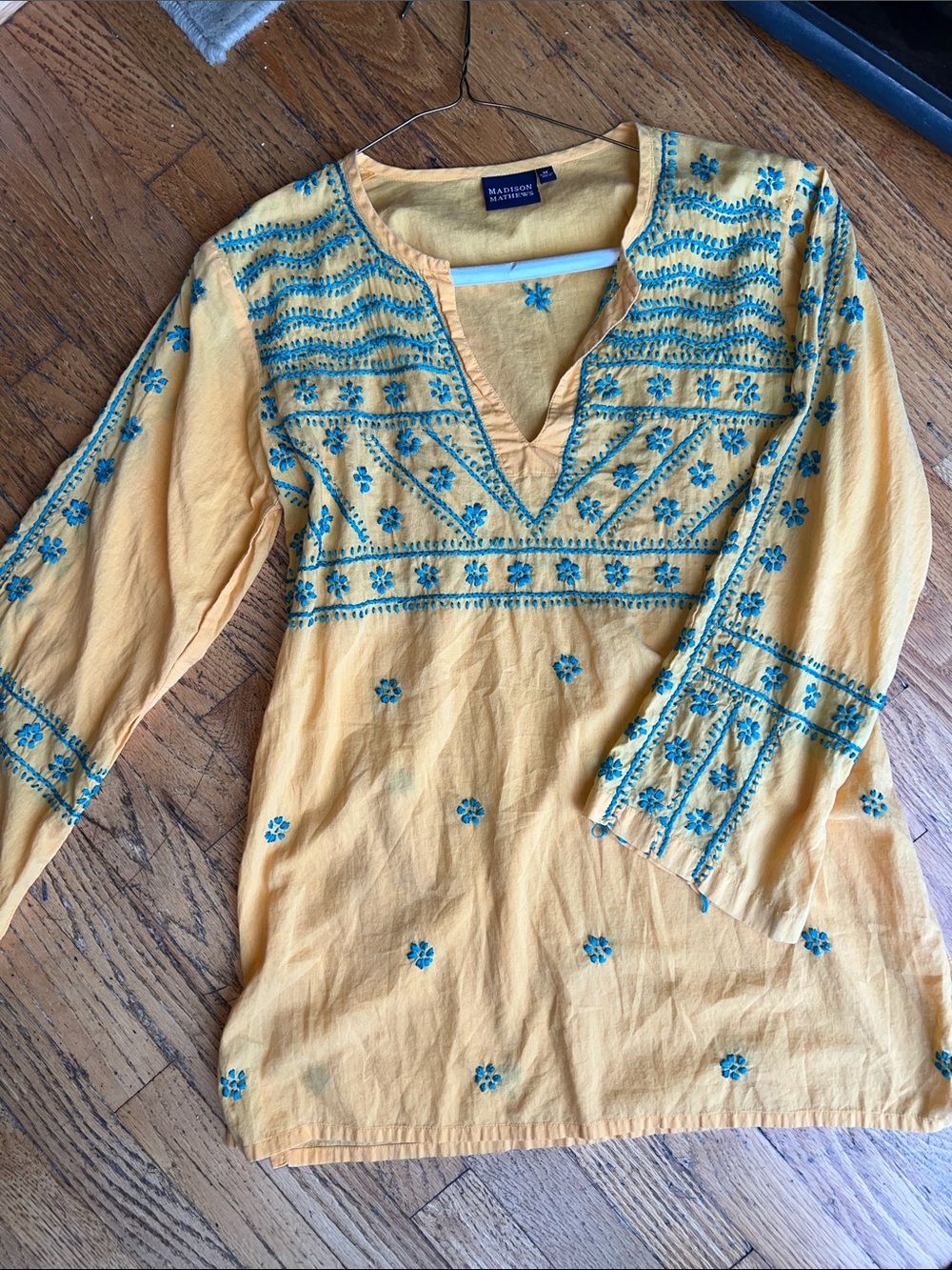 Madison Marcus Yellow Embroidered V-Neck Tunic